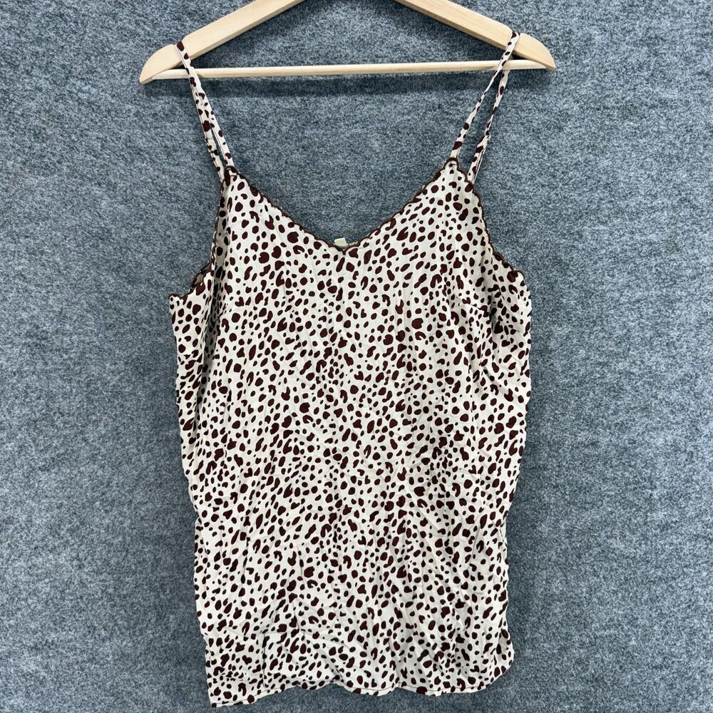 Kori Top Women M Medium White Animal Print V-Neck Sleeveless Spaghetti Strap